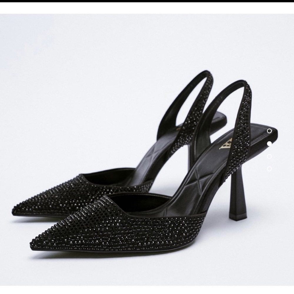 Zara Black Embellished Slingback Heels